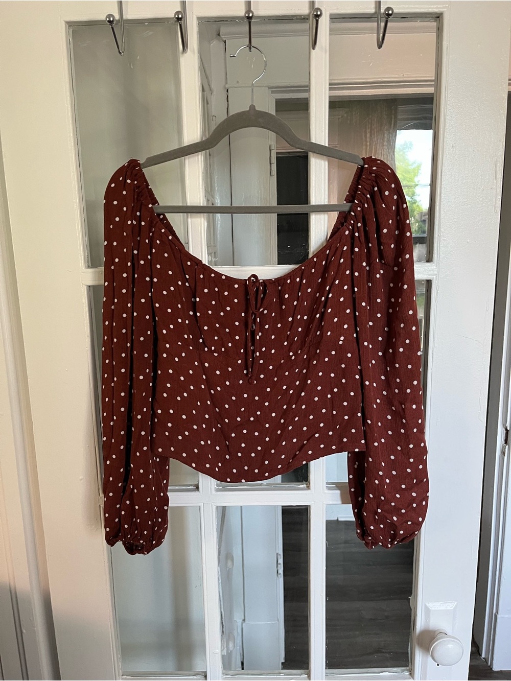 Abercrombie & Fitch Rust Red Polka Dot Off-Shoulder Crop Top